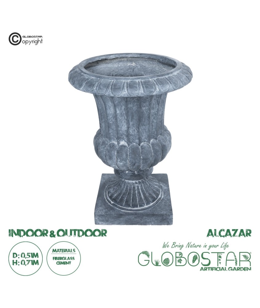 GloboStar® Artificial Garden ALCAZAR 20777 Επιδαπέδιο Πολυεστερικό Τσιμεντένιο Κασπώ Γλάστρα - Flower Pot Γκρι Φ51 x Υ71cm